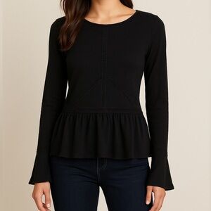 White House Black Market Black Bell Sleeve Peplum Top, size xs